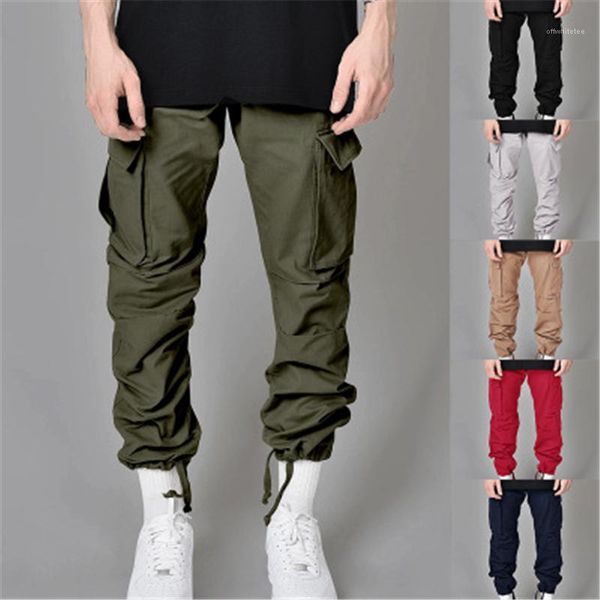 

Trend Foot Mouth Drawstring Long Pants Spring Male Multiple Pockets Casual Loose Trousers Mens Outdoor Cargo Sweatpants Fashion Occident, Brown