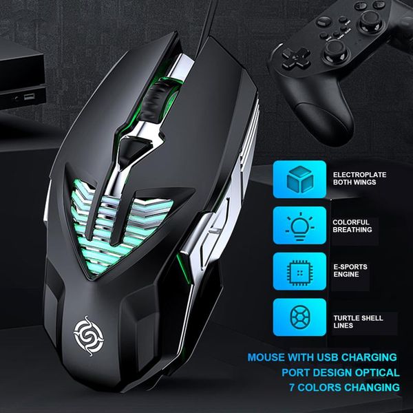 

mice illuminated mouse with usb chargeing port design ergonomic optical 7 colors changeing 4 levels dpi metal base deisgn