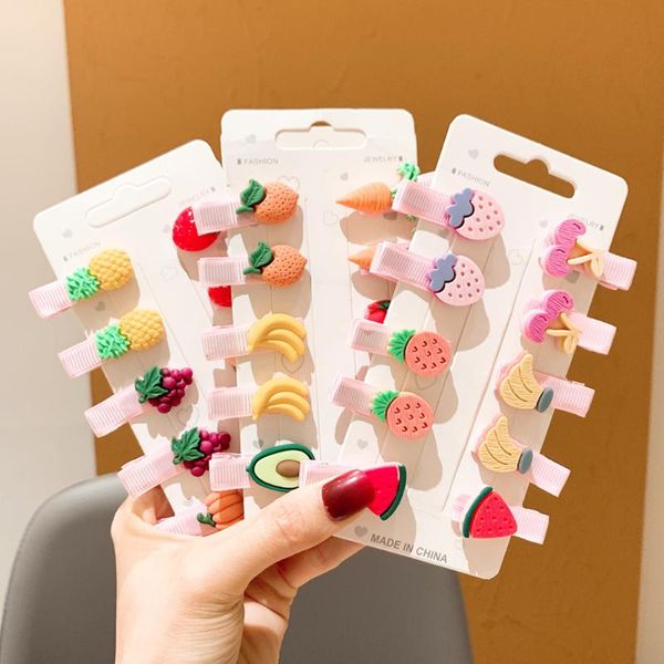 

hair accessories 10pcs/set girls cute cartoon fruit flower small barrettes hairpins headband clip fashion, Slivery;white