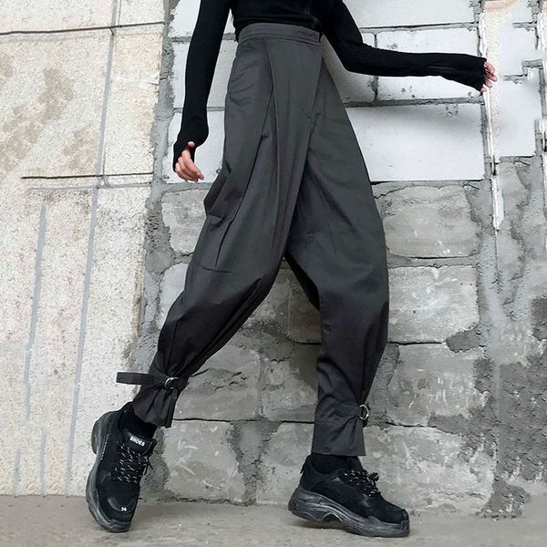 

[eam] high waist black irregular split long harem trousers new loose fit pants women fashion tide spring summer 1w418 200930, Black;white