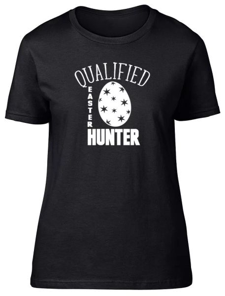

qualified easter egg hunter ladies womens fitted t-shirt, White;black