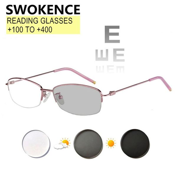 

sunglasses swokence blue light proof pochromic reading glasses women half frame spectacles for presbyopic farsightedness hyperopia r163, White;black