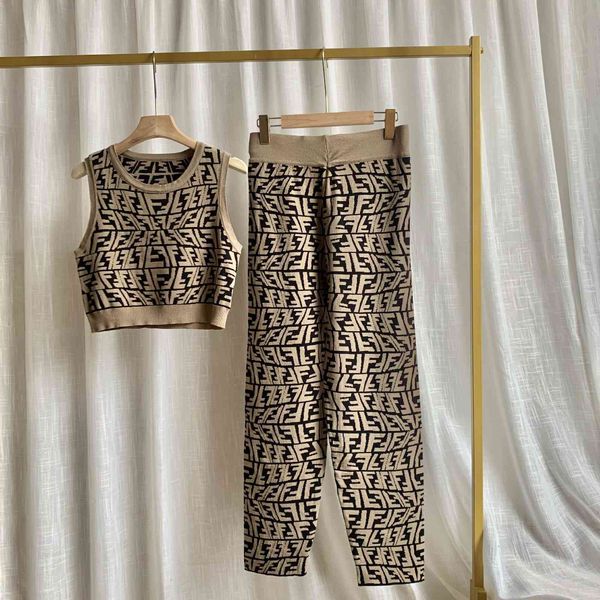 

21 summer new letter double f high waist short sleeveless vest harlan pants leisure foreign style pants set, White