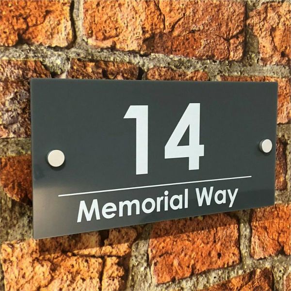 

modern house sign - dark grey with white text size variations available other door hardware