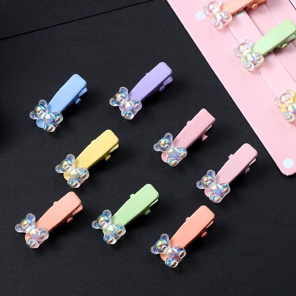

hair accessories 6pcs/set clip girls hairpins little bear cute cartoon color side headwear kids headdress, Slivery;white