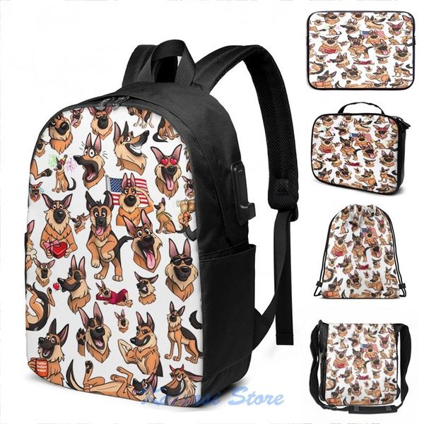 

backpack funny graphic print german shepherds everywhere usb charge men school bags women cosmetic bag travel laptop