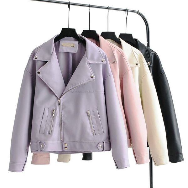 

women's leather & faux zcwxm autumn women loose soft jacket casual bf pu motorcycle punk coat female zipper rivet outerwear, Black