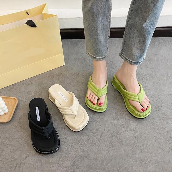 

slippers flat shoes female on a wedge womens outdoor med platform pantofle slides rubber flip flops 2021 hawaiian soft summer ro, Black