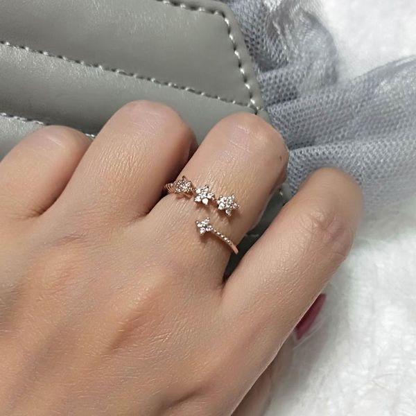 

wedding rings sinleery trendy tiny crystal flower stars snowflake adjustable open silver rose gold color women girls jewelry jz185 ssh, Slivery;golden