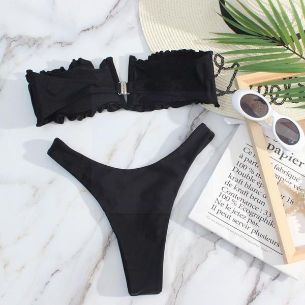 

women's swimwear bikini pleated leopard swimsuit women bather swimming for bathing beachwear suit set female p3a0, White;black