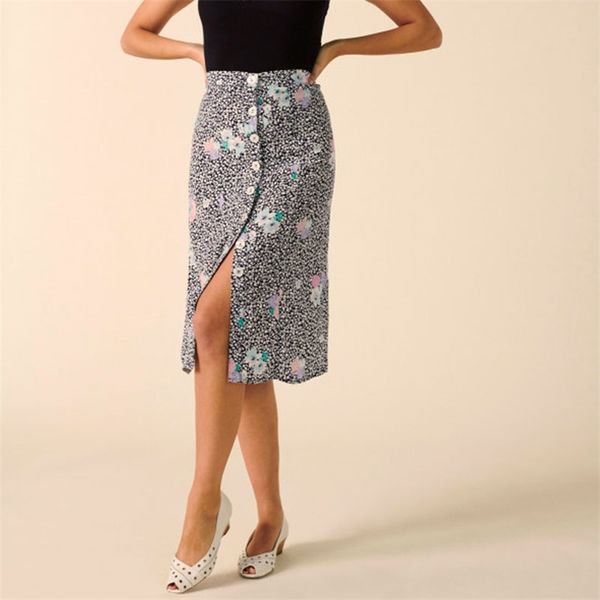 

summer women's skirt casual flower print bow decoration 210430, Black