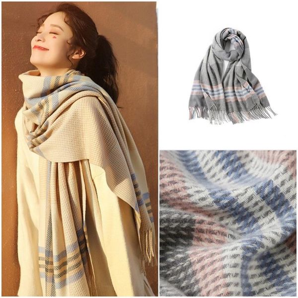 

scarves jtvovo runmeifa 2021 herringbone fringed cashmere women's luxury scarf windproof and warm winter wrap shawl bandana tie, Blue;gray