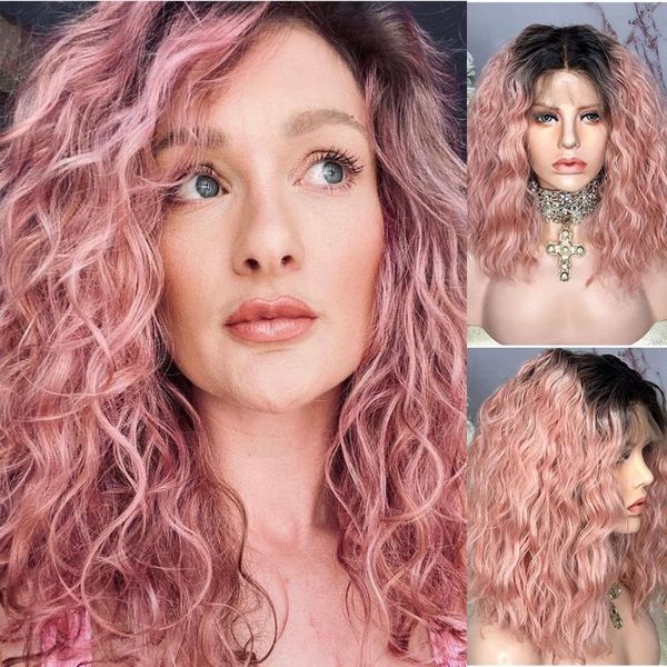 

synthetic wigs ombre pink lace natural wave shoulder length short bob for women front, Black