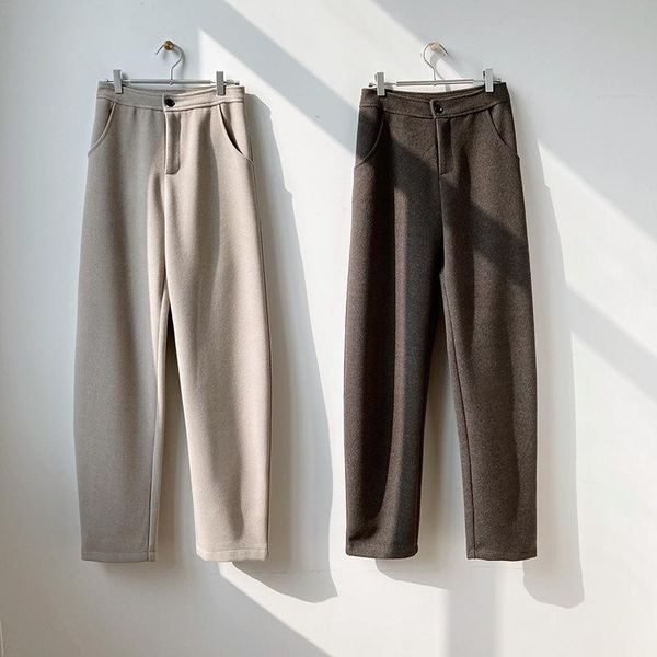 

fashion women casual straight wide leg pants female 2021 autumn winter wool warm office suits pant high waist trousers wp261 women's &, Black;white
