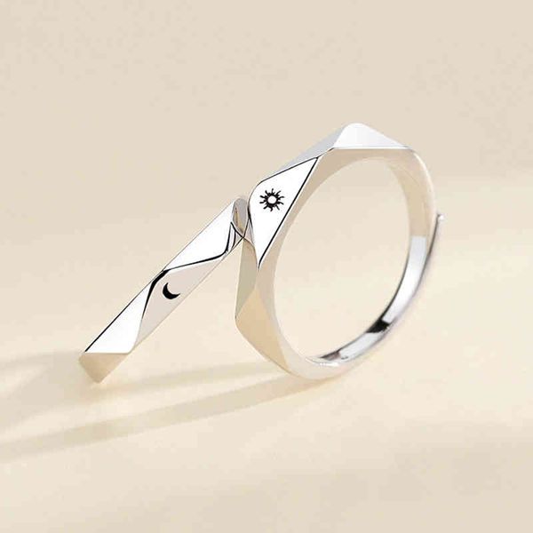 

2 pcs sun moon lover rings simple opening ring for couple men women wedding engagement promise valentine's day jewelry, Silver