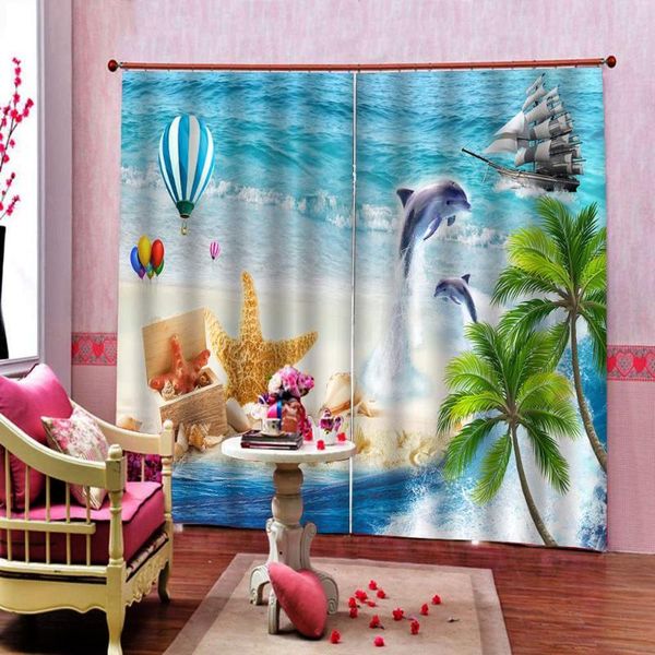 

nordic style beach scenery shell shower curtain for living room bedroom drapes gromment hooks &