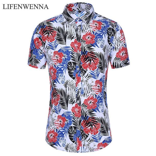 

fashion summer men's short sleeve hawaiian shirts casual floral print shirt regular fit vacation beach clothes 5xl 6xl 7xl 210528, White;black