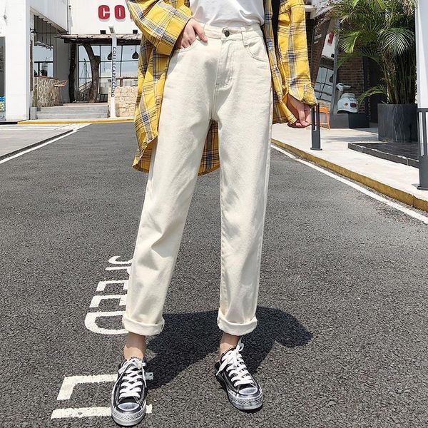 

women's jeans woman pants white summer loose high waist cec straight radish cropped pantalones vaqueros mujer, Blue