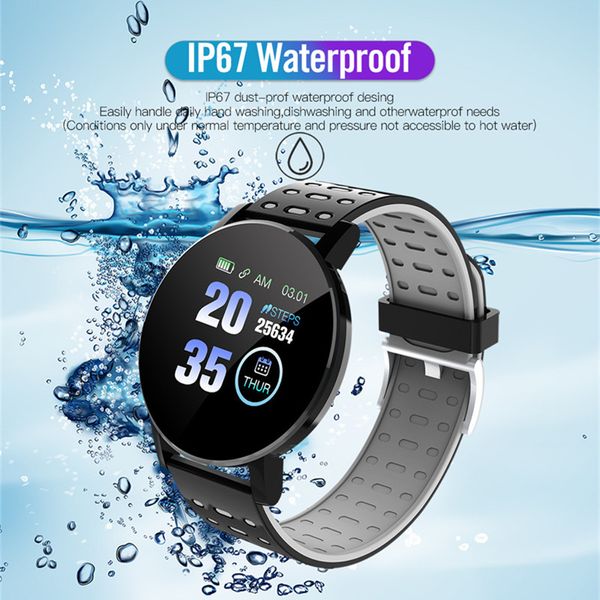 

119 plus smart watch blood pressure heart rate monitor wristband fitness tracker waterproof remote control bracelet with retail box