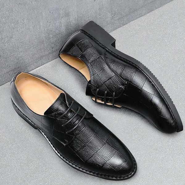 

dress shoes gentlemens spring autumn lace up checkered square heeled business casual fashion comfortable mens plus size, Black