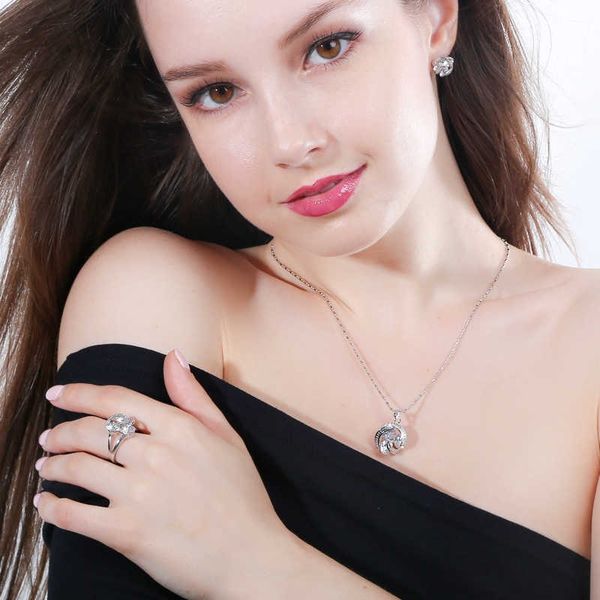 

fashion ladies jewellery white gold color cubic zirconia stone women necklace earrings ring jewelry sets t194 210714, Silver