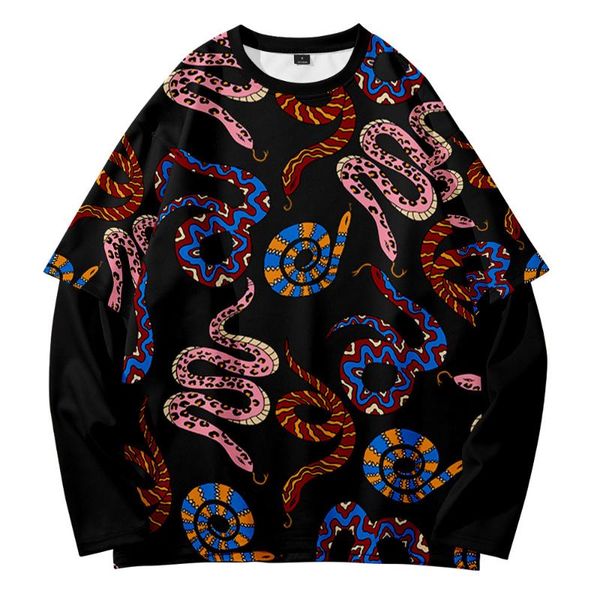 

men's hoodies & sweatshirts cartoon animal snake street shoot fashion trend youth summer 3d digital round neck fake two, Black
