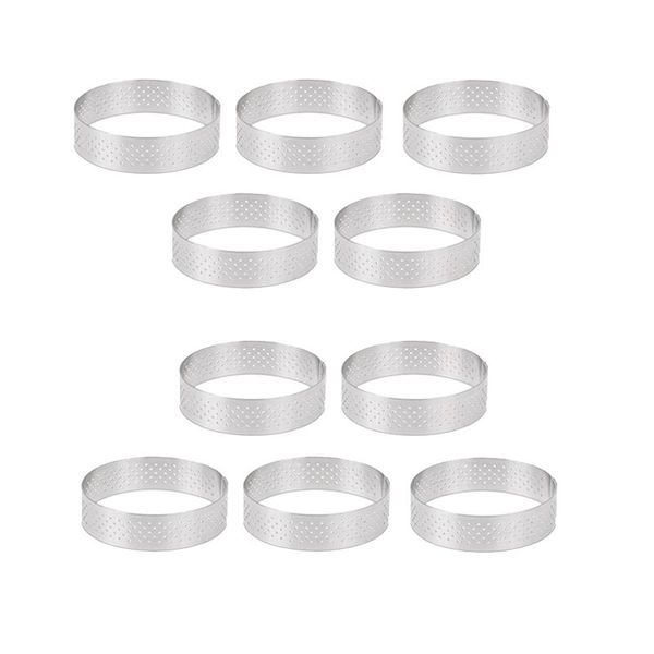 

baking moulds 10 pcs circular stainless steel tart ring tower pie cake mould tools perforated mousse ring,8cm