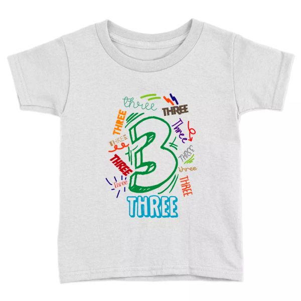 

big three kids t-shirt 3rd birthday years old gift present, White;black