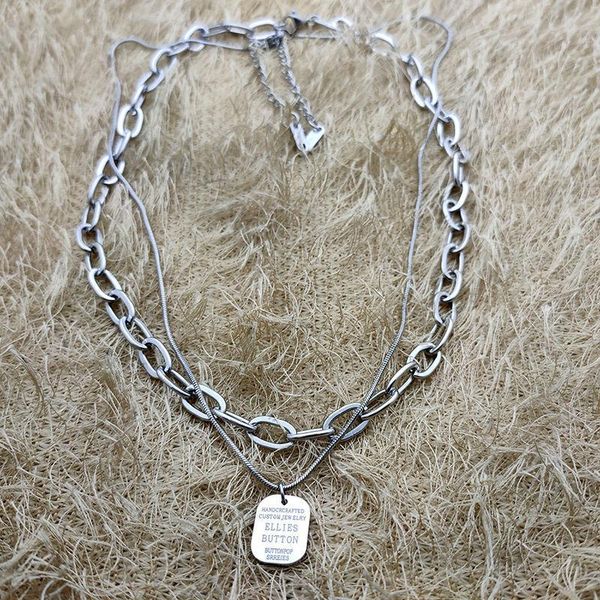 

chains double-layer necklace female ins hip-hop wear sweater niche design sense cold wind titanium steel two-piece chain, Silver