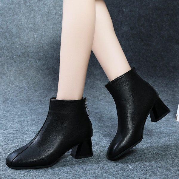 

boots big size women ankle black square heels booties office dress shoes 2021 winter autumn high riding botas mujer 8624g