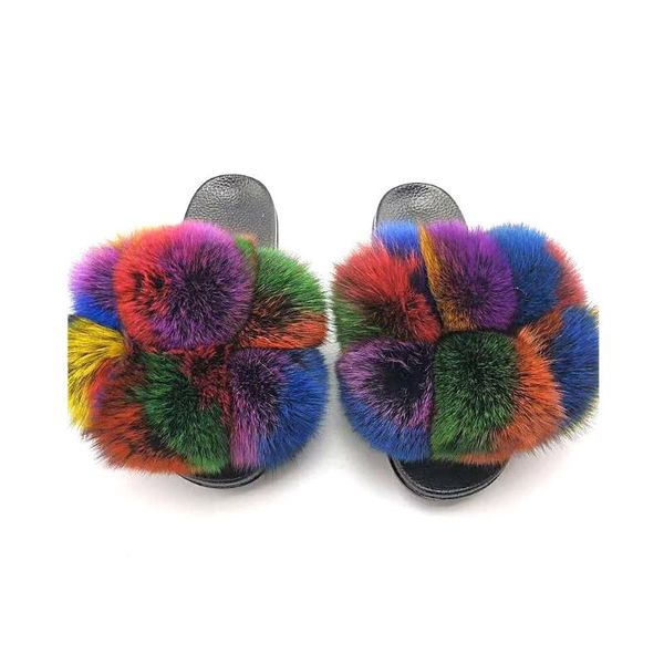 

fur ball slippers pvc sandal shoes genuine sandals casual cute pom slides women, Black