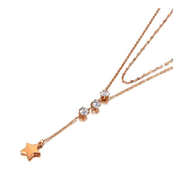 

chains trendy stainless steel double-layer chain choker necklace jewelry cz crystal star pendant for women n20211, Silver