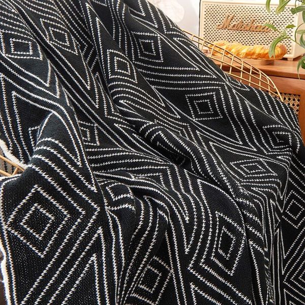 

blankets geometric chunky gray black knitted blanket summer nap bed sofa double-sided woolen leisure