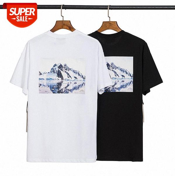 

fog double-line coast glacier snow mountain round neck pullover short sleeve one batch #4q6m, White;black