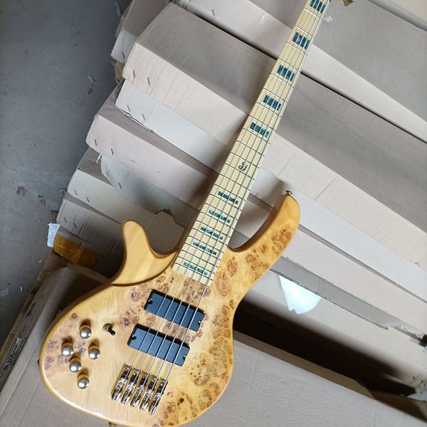 

5 strings left handed electric bass with burl maple veneer,abalone inlay