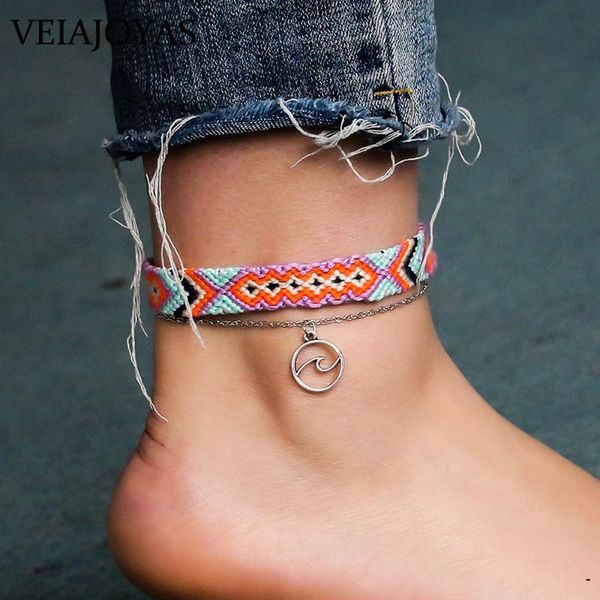 

anklets bohemian wave anklet cotton woven bracelets for women fashion enkelbandje boho on the leg beach chain sets, Red;blue