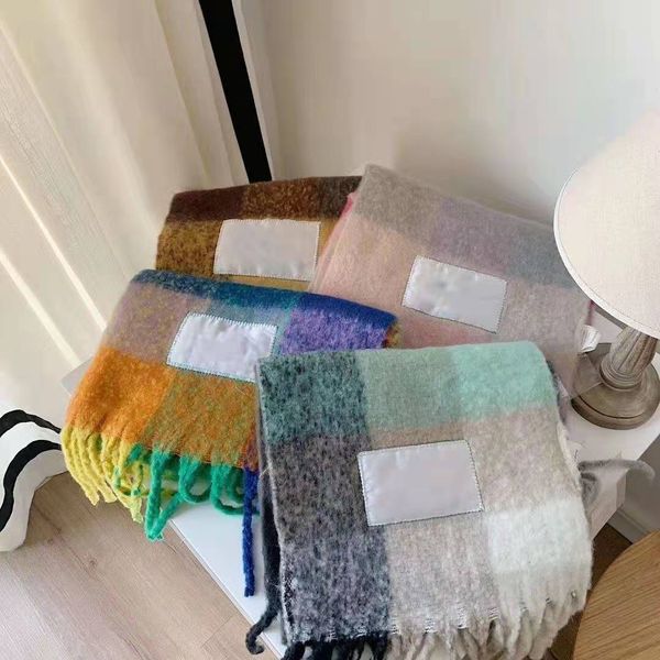

wool scarf new rainbow grid fringed shawl for male and female new fashion plaid thick brand shawls and scarves for women, Blue;gray