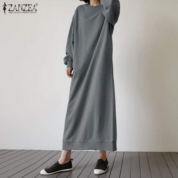 

casual dresses 2021 zanzea fashion sweatshirt dress women's pullovers autumn long sleeve maxi vestidos female back split hoodies robe, Black;gray