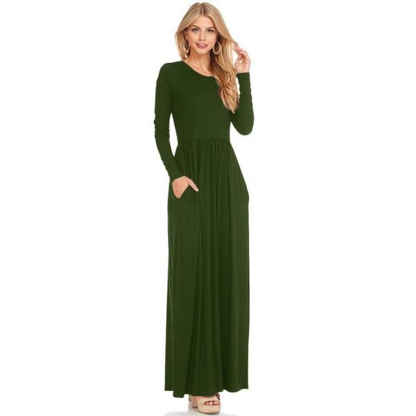 

casual dresses women's clothing solid color long sleeve pocket maxi floor length, Black;gray