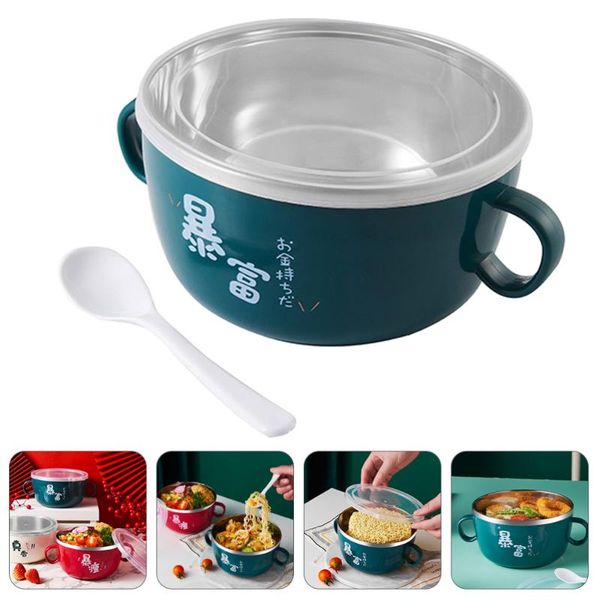 

cartoon instant noodle stainless steel bowl portable soup container with lid bowls