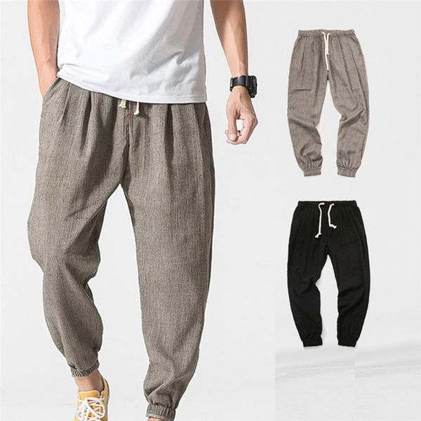 

men's pants cotton linen casual harem men joggers man summer trousers male chinese style baggy 2021 harajuku clothe, Black