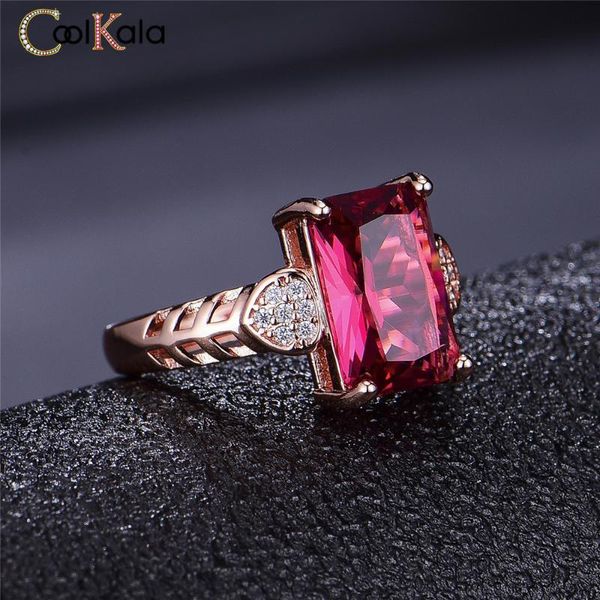 

wedding rings coolkala fashion rectangular red tourmaline color open female rose gold ring, Slivery;golden