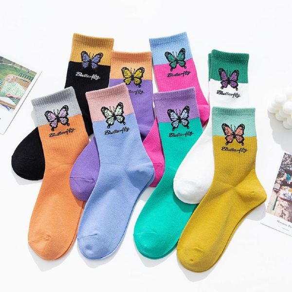 

socks & hosiery fashion elastic female girls long athletic butterfly crew cotton skateboard women, Black;white