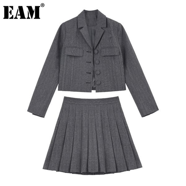 

[eam] half-body skirt pleated two pieces suit notched long sleeve loose women folds fashion spring summer 1dd6235 21512, White