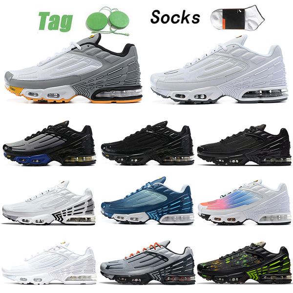 

men womens tn plus 3 tuned iii mens running shoes crater leather triple white black sneakers orange red iridescent laser blue blud void hype