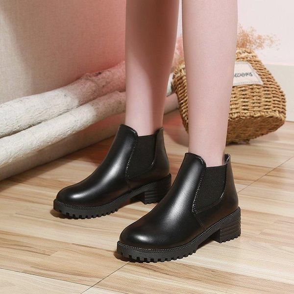 

boots women's short fashion square high side zipper casual womens black leather women platform ankle