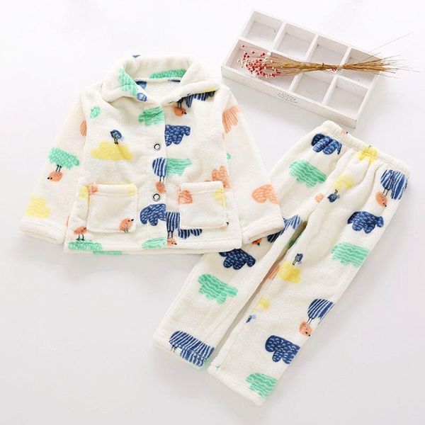 

pajamas children warm set baby boys girls cartoon keep flannel nightwear sleepwear winter comfortable pajama sets, Blue;red