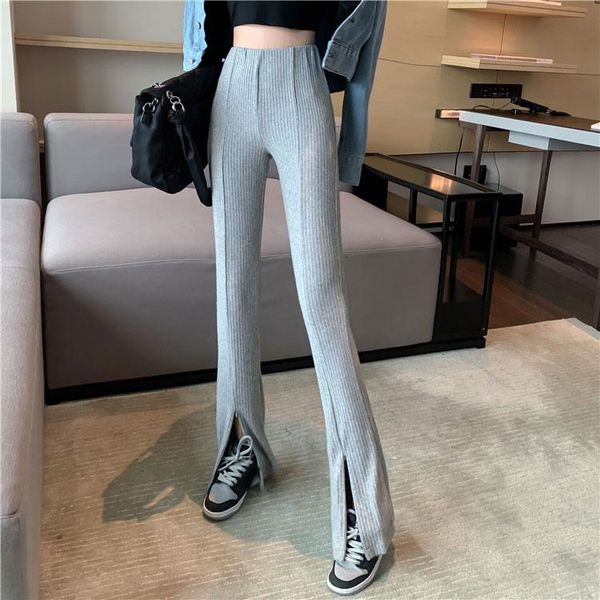 

autumn winter ins split flared pants 2021 hong kong style high waisted slim casual tight women women's & capris, Black;white