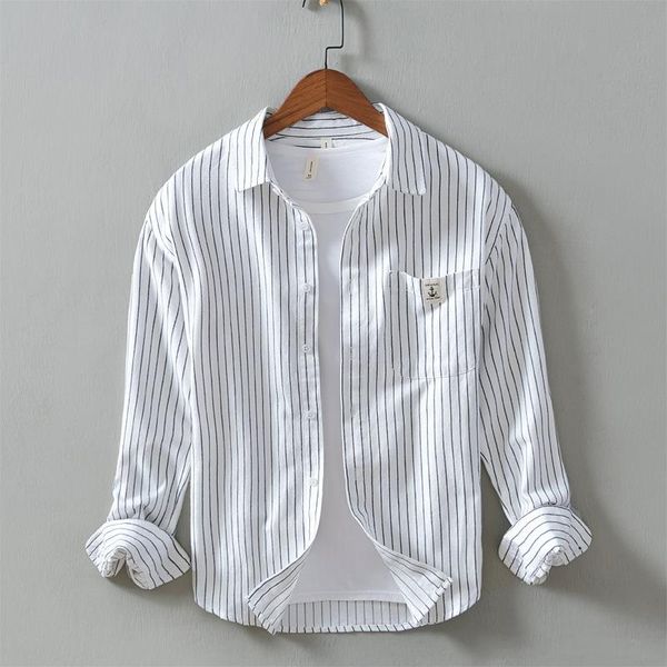 

men's casual shirts 513 085 simple versatile shirt loose long sleeve striped coat wear, White;black