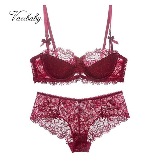 

varsbaby floral thin transparent women ladies bra+panty set 211104, Red;black